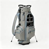 Sac de golf gris clair avec garniture bleue, sac de transport pour clubs de golf avec compartiment supérieur et doubles bretelles, bagage spécial