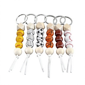 New Sporty Monogram Football Basketball Baseball Creative Wooden Keychain Pendant Bag Strap Phone Lanyard