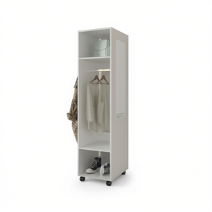 Armoire en bois blanc 63H, 3 étagères, 1 miroir, 4 roulettes, meuble de chambre autoportant pliable pour usage domestique - Product Image 1