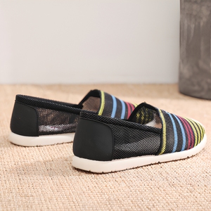 Zapatos de tela estilo Pekín con puntera de malla transpirable y rayas, suela suave antideslizante, versátiles, cómodos, casuales, de tacón plano para mujer 2026 - Product Image 4