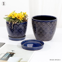 Penanam dekoratif timbul keramik retak pot bunga Nordik Modern dengan lubang drainase Set 6.6 "5.5" 2