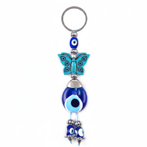 Llavero de Cristal Hecho a Mano con Cuentas de Ojo Turco en Forma de Mariposa Turquesa, Hecho en Turquía - Product Image 2