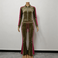 Ensemble de survêtement 2 pièces en velours pour femme avec logo personnalisé, veste et pantalon à rayures latérales, en coton et élasthanne, tenue décontractée d'automne