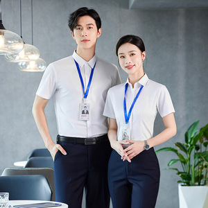 Professional Shirts Unisex Workwear Short Sleeve Solid Color Anti-Wrinkle Business Formal Wear Hotel 4S Shop Uniforms - Product Image 1