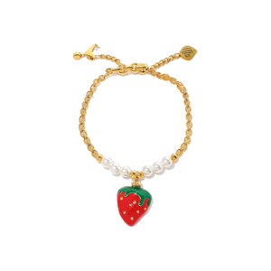 Pearl <b>Bracelet</b> With Strawberry Charm <b>Gold</b> Plated Stainless Steel Sustainable Resistant Jewelry For Women - Product Image 2