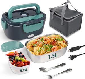 Electric Lunch Box 60W 12V 24V 110V Food Heated 1.8L Capacity Portable FoodJar for Car/Truck/Home Self Heating Box with 1.8L - Product Image 1