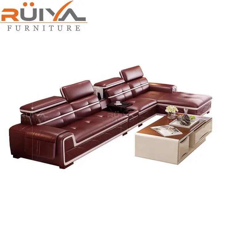 Space saving synthetic Leather luxury exclusive home furniture sofa with side table