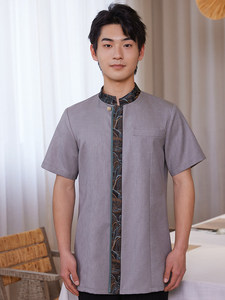 Nouvelle Collection Printemps-Été 2025 Billion Long Spring Summer, Tunique de barman à manches courtes en soie brodée chinoise Koi, pour personnel d'hôtellerie, de <span class=keywords><strong>restauration</strong></span>, de restaurants de fondue et de salons de thé - Product Image 3