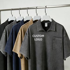 Polo homme 310GSM 100% coton, style streetwear, personnalisé, lavé, délavé, respirant, durable, uni, polos vierges - Product Image 1