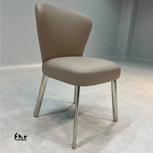 Modern Taupe PU Leather Dining <b>Chair</b> Curved <b>Back</b> Polished Silver Tapered Legs for Hotel Restaurant Home - Product Image 4