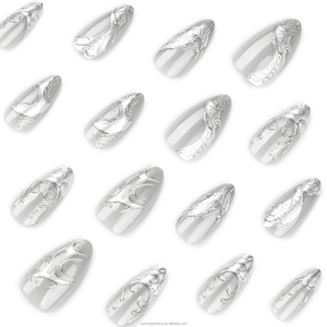 <span class=keywords><strong>Faux</strong></span> <span class=keywords><strong>ongles</strong></span> en amande courte, style français argenté, <span class=keywords><strong>avec</strong></span> pâte argentée 3D, à presser, <span class=keywords><strong>ongles</strong></span> artificiels - Product Image 4