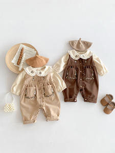 Tuta <span class=keywords><strong>senza</strong></span> <span class=keywords><strong>maniche</strong></span> per neonato primavera autunno pantaloni con bavaglino da ragazza Set di tutine di cotone - Product Image 3