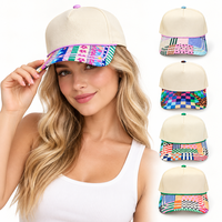 Casquette de baseball 5 panneaux en coton, vente en gros, patchwork coloré, bordure en corde, snapback, esthétique vintage, prête à l'emploi pour l'extérieur