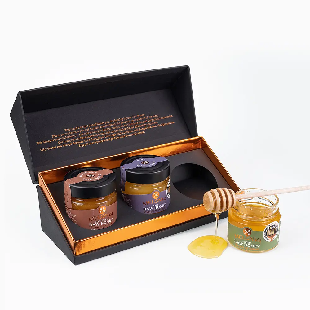 Honey comb bottle packaging box 3 PCS honey bee jar box luxury custom gift boxes with logo supplement packaging