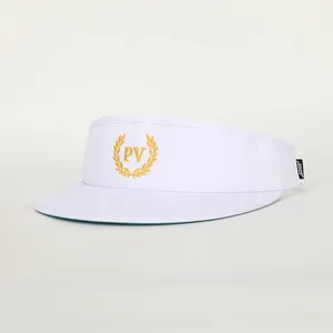 Topi Visor Matahari Olahraga Luar Ruangan Logo Bordir Desainer Khusus Grosir, Topi Golf Putih Cepat Kering Perlindungan UV