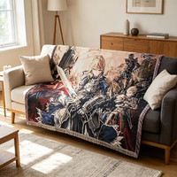 Manta Decorativa de Jacquard Personalizada al por Mayor con Diseño de Caballero de Anime, de Poliéster y Algodón, para Sofá Seccional, Decoración de Pared del Hogar, con Borde de Borlas