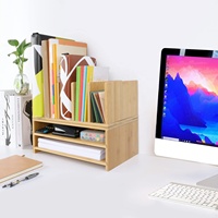 Organisateur de bureau et de tiroirs en bambou, accessoires de bureau avec support de rangement pour documents, classeur et porte-stylos