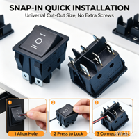 Interrupteur à bascule IP65 3 positions 6 broches 16A 250V double circuit en plastique ignifuge V0 pour chauffages, ventilateurs, outils électriques, durée de vie 50 000 cycles
