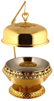 Plat de service rond de luxe doré en acier inoxydable pour buffet, chauffe-plats, idéal pour hôtels, traiteurs, mariages, banquets et présentations.