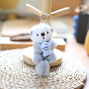 Cute Otters Holding Fish <b>Plush</b> Pendant Keychains <b>Backpack</b> Wallet Keyring PP Cotton Filled Unisex Kids Wholesale Toys - Product Image 3