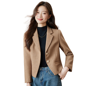Red Women's Blazer Solid Color Polyester Worsted Anti-Wrinkle Spring Autumn Short Fit - Product Image 5