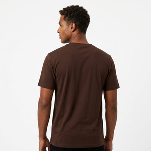 Men's Brown Cotton T-Shirt Short Sleeve O-Neck Regular Fit Casual Solid Color Jersey Knit - Product Image 1