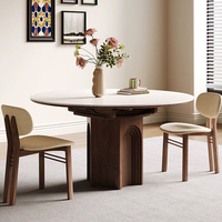 Ensemble de table à manger extensible ronde de style moderne et contemporain, 8 places, pieds en bois, plateau en pierre frittée, durable, pour la maison, la cour, l'hôtel