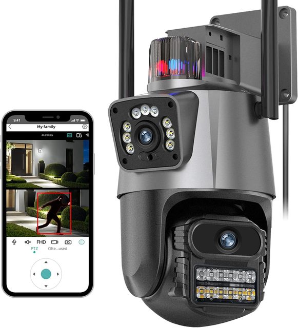 Dual Lens Security Camera Outdoor Waterproof Pan Tilt AI Human Tracking Android WiFi Wireless Home & Hotel Use