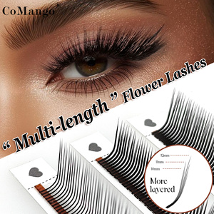 CoMango Extensions de cils Flora les plus vendues, faites à la main, courbure J, longues, naturelles, en PBT coréen, effet éventail facile pour un <span class=keywords><strong>maquillage</strong></span> floral - Product Image 1