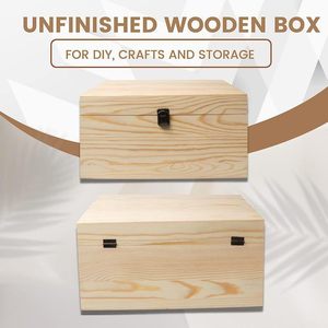 Caja de madera sin terminar, rectangular, 17 cm de alto, material natural, para manualidades y almacenamiento. - Product Image 1