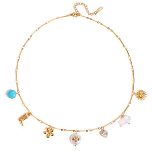 Collar de acero inoxidable con colgante de flor, corazón y turquesa para mujer, regalo, joyería, accesorio de moda - Product Image 5