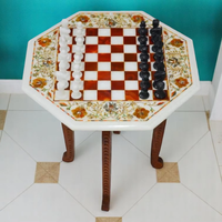 Échiquier en marbre blanc poli de 12 pouces avec incrustation fine en cornaline, motif de boîtes octogonales, artisanat haut de gamme, imitation antique, artisanat