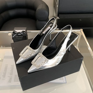 Escarpins à talon aiguille pour femme 2023, bout carré, talon haut, boucle carrée, élégants, pour soirée, mules plates, chaussures de mariée - Product Image 4