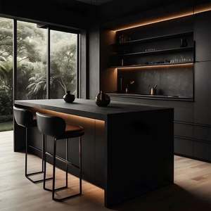 Projet d'appartement blanc, ensemble d'armoires de cuisine sur mesure de luxe, îlot de cuisine complet, armoires de cuisine modernes - Product Image 6