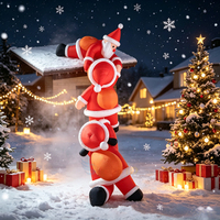 Decoración Navideña Inflable Personalizable para Exteriores, Figuras de Santa Claus en Posición de Escalar de Mano (Juego de Tres)