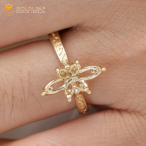 Semi-monture gravée en or 10-24K Goldleaf, forme marquise, compatible avec diamant, pierre précieuse, moissanite, taille et forme personnalisées pour la création de bijoux - Product Image 4