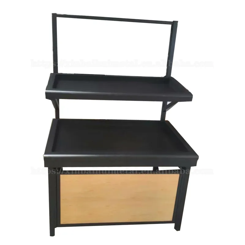 Supply Of New Supermarket Fruit And Vegetable Steel-Wood Double-Layer Display Shelf Vegetable Rack Display Rack