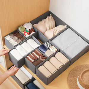 Lot <span class=keywords><strong>de</strong></span> 12 boîtes <span class=keywords><strong>de</strong></span> rangement pliables en tissu beige rectangulaire pour sous-vêtements, soutiens-gorge et chaussettes - Product Image 4