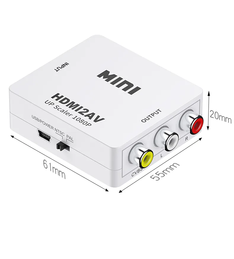 Convertisseur HDMI vers AV mini entrée HDMI vers sortie AV Convertisseur vidéo Adaptateur jusqu'à 1080p couleur blanche pour ordinateur portable PS4