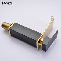 Keran wastafel kamar mandi, keran wastafel toilet, tuas tunggal Modern mewah, keran Stainless Steel, lubang tunggal, air terjun, warna hitam emas