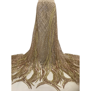 Nuevo Diseño Ecológico de Alta Calidad, Tela de Malla con Cuentas, Encaje Bordado con Pedrería y Lentejuelas, <span class=keywords><strong>Material</strong></span> para Vestidos de Novia - Product Image 2