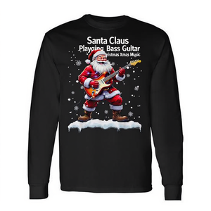 T-shirt à manches longues avec motif Père Noël jouant de la guitare basse, musique de Noël - Product Image 2