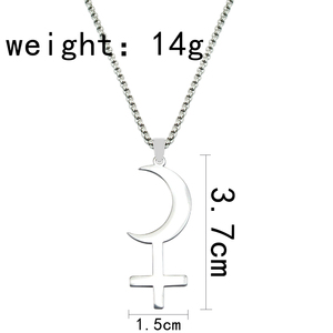 Collier avec pendentif en forme de croix de lune argentée, symbole de Lilith, pour femmes, breloques en acier inoxydable, symbole astrologique, signe, amulette, bijoux - Product Image 6