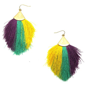Pendientes Largos HLC Personalizados para Mardi Gras, Pendientes Grandes con Forma <span class=keywords><strong>de</strong></span> Pluma, Pendientes con <span class=keywords><strong>Flecos</strong></span> <span class=keywords><strong>de</strong></span> Hilo Sedoso y Borlas - Product Image 3