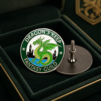 Badge en émail à attache filetée circulaire, motif Dragon Vert, Château, Guilde Fantastique, épingle décorative en métal pour les amateurs de jeux