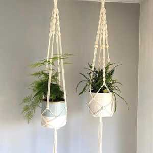 Macrame Hanging Planter <b>Basket</b> With White Rope Bohemian Style <b>For</b> Indoor Outdoor <b>Plant</b> Display - Product Image 1