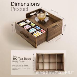 Customized wooden <b>tea</b> bag storage box with drawer dividers for storing <b>tea</b> <b>sets</b> and coffee capsules on the <b>tea</b> room desktop. - Product Image 5