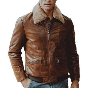 Chaqueta de Cuero Clásica de Aviador A2 Personalizada para Hombre con Cuello de Piel, Chaqueta de Invierno Estilo Motero a Prueba de Viento - Product Image 4