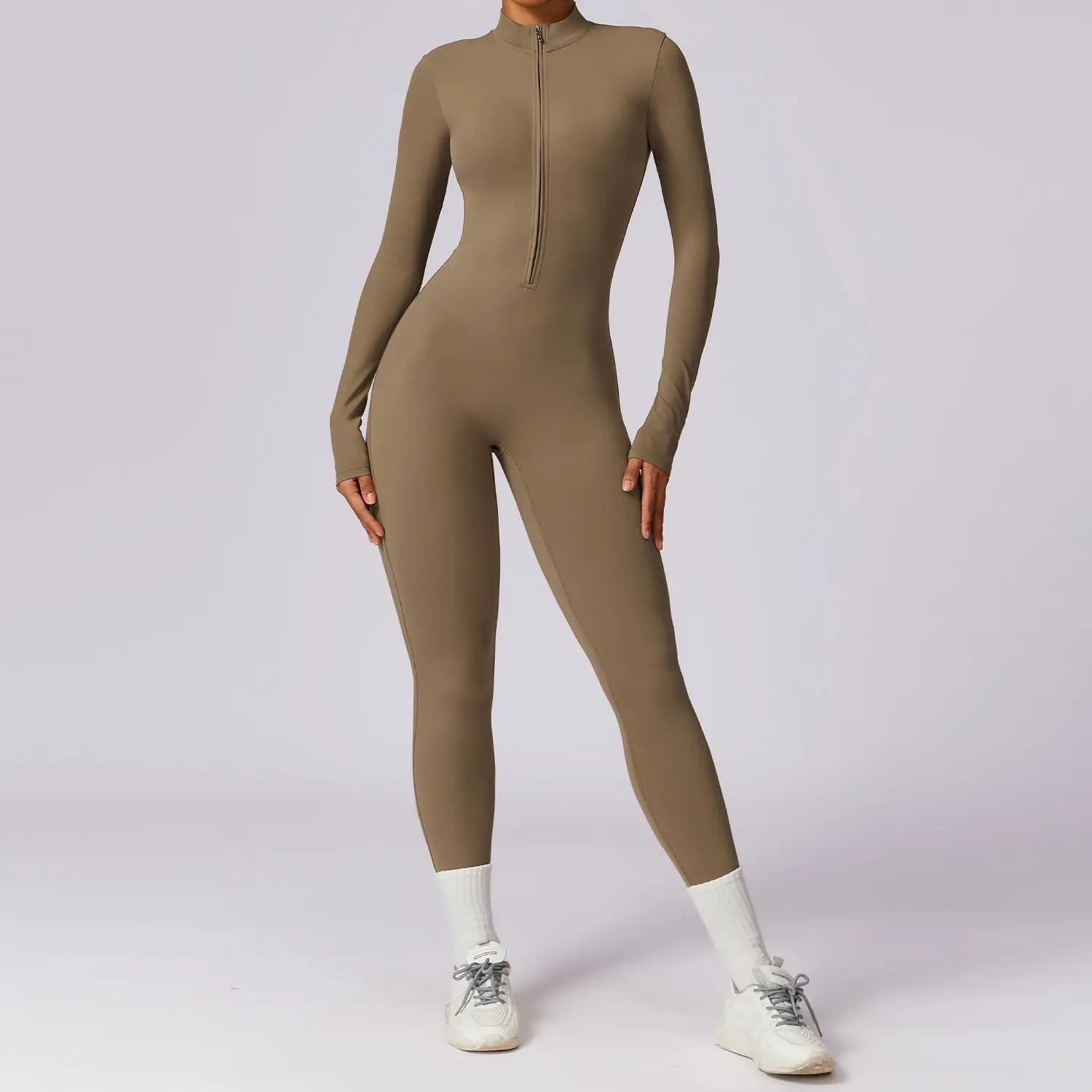 Wholesale Custom Logo Quick Dry Breathable Half Zip long Sleeve one piece Jumpsuit Workout Rompers Jumpsuits Playsuits Bodysuits