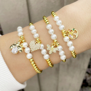 Pulsera de Perlas con Forma de Corazón de Durazno y Abeja Nueva Colección SC <span class=keywords><strong>2022</strong></span>, Pulsera de Cuentas con Diseño Personalizado de Mariquita, Pulsera Elástica con Dije de Árbol de la Vida para Mujer - Product Image 1